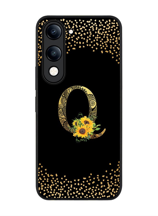 For vivo Y29s 5G / Y19s 5G Case,Slim fit Camera Protection, Shockproof Thin Phone cover  - Custom Floral Monogram - Q ( Black )